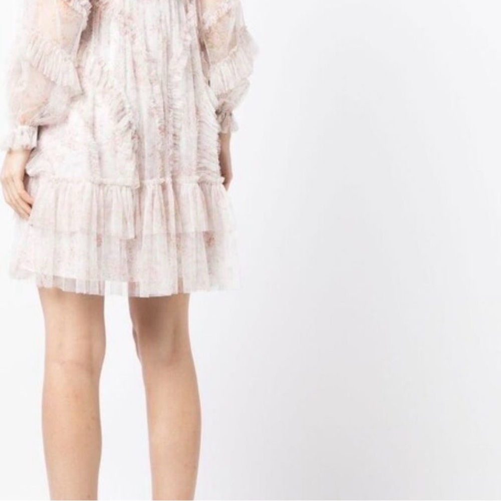 Needle & Thread Pink Floral Ruffled Mini Dress - Picture 2 of 7